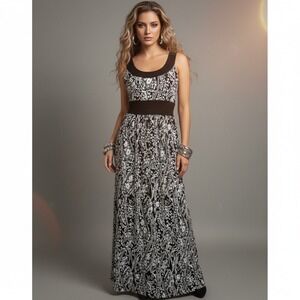 Vtg Tiana B. Maxi Dress Black White Paisley 90s Sleeveless Casual Dress Size S